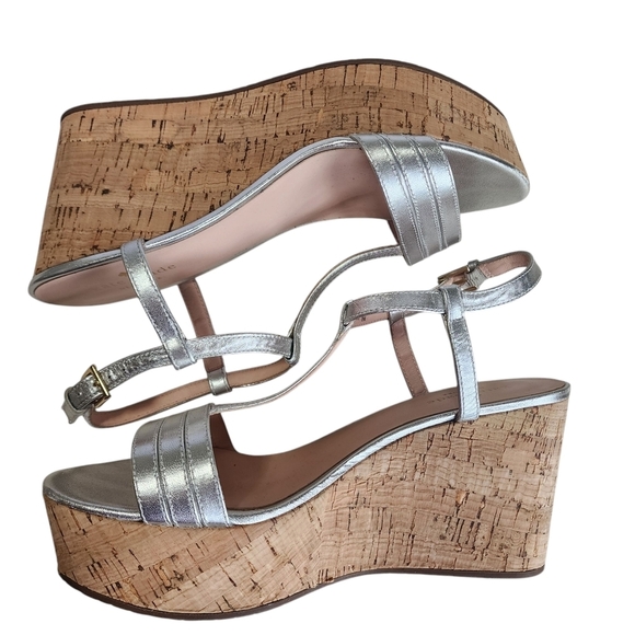 Kate Spade Metallic Silver Cork Wedge Sandals – Size 8M - Picture 7 of 11